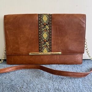 Steve Madden Brown Clutch with Gold Chain